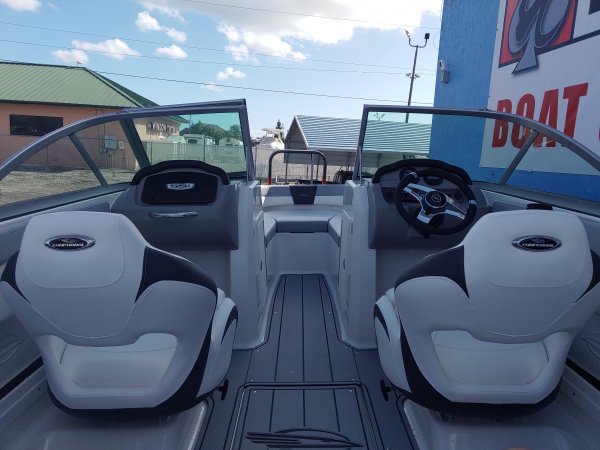 A bow rider is a boat with an open bow area where there are extra seats in front of the windshield.  Bow riders are typically between 17' and 30'long. They are well suited for many recreational water sports such as tubing, water skiing, and swimming.