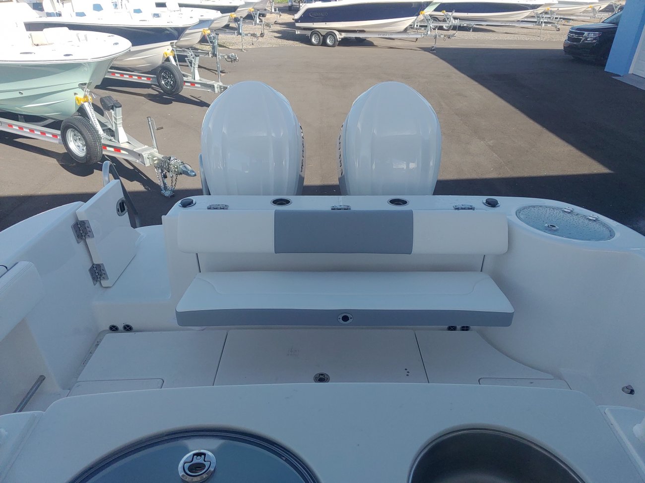 Center console is an open hull boat where the console of the boat is in the center. The boat deck surrounds the console so that a person can walk all around the boat from stern to bow with ease. Most center consoles are powered by outboard motors.